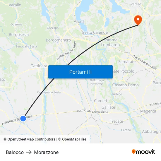 Balocco to Morazzone map