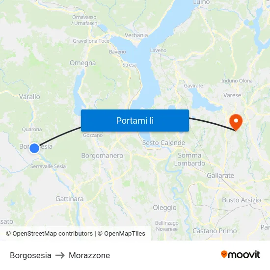 Borgosesia to Morazzone map