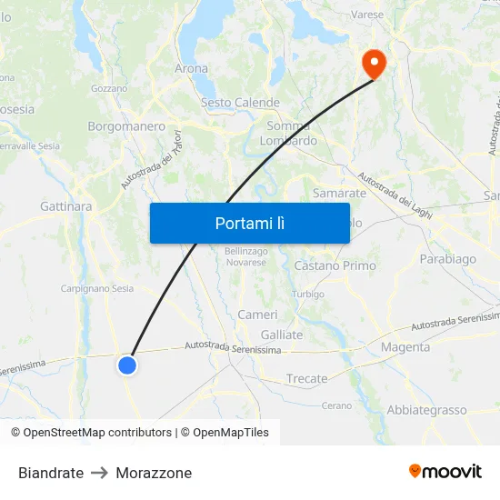 Biandrate to Morazzone map
