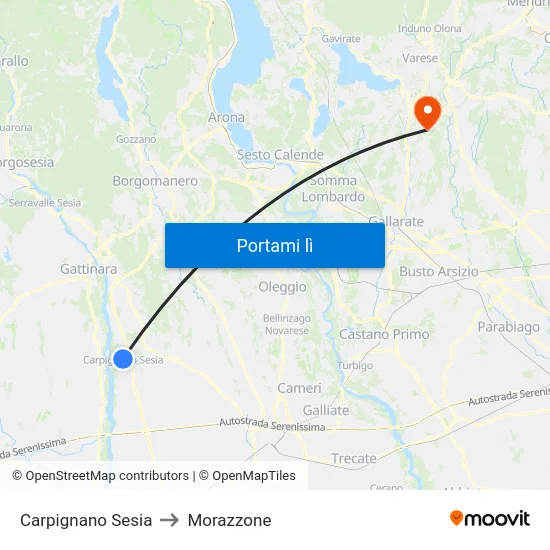 Carpignano Sesia to Morazzone map