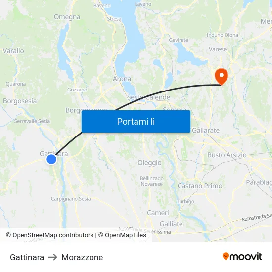 Gattinara to Morazzone map