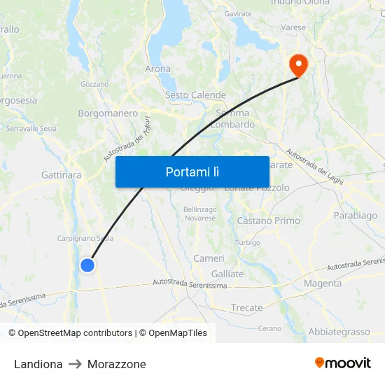 Landiona to Morazzone map