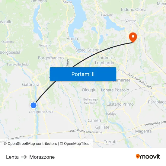 Lenta to Morazzone map