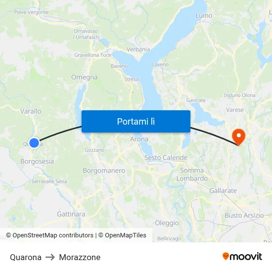 Quarona to Morazzone map