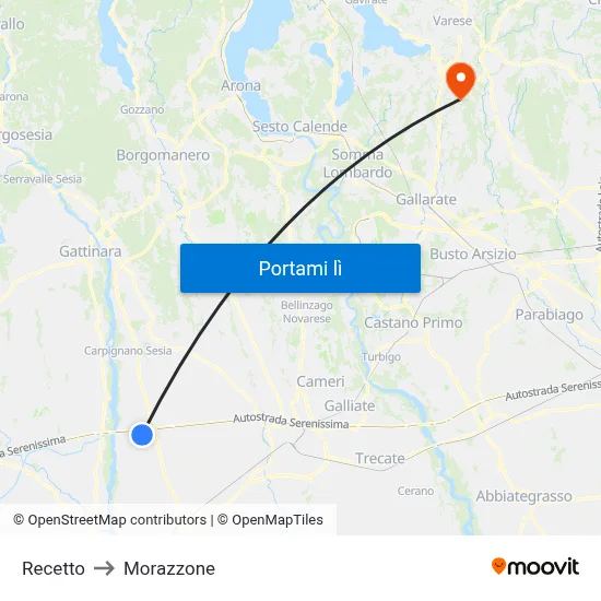 Recetto to Morazzone map