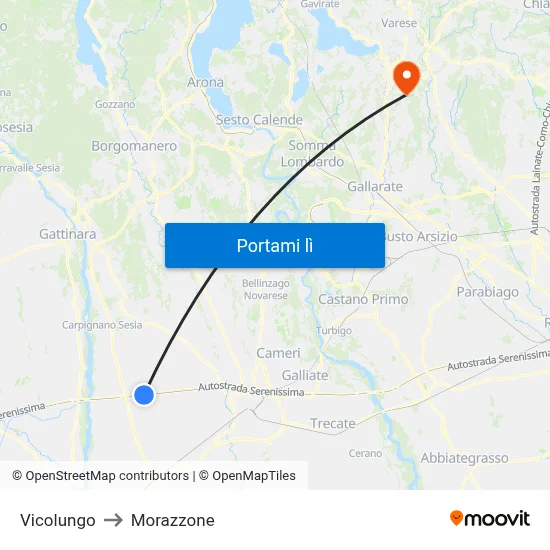 Vicolungo to Morazzone map