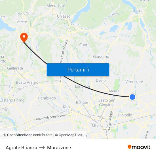 Agrate Brianza to Morazzone map