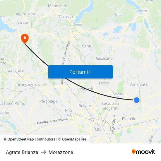 Agrate Brianza to Morazzone map