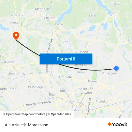 Aicurzio to Morazzone map