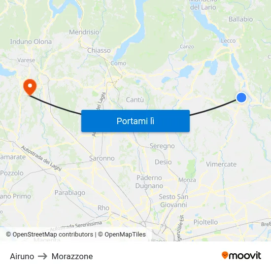 Airuno to Morazzone map