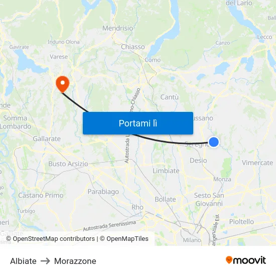 Albiate to Morazzone map