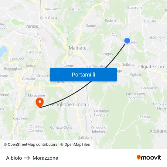 Albiolo to Morazzone map