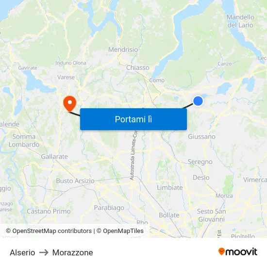 Alserio to Morazzone map