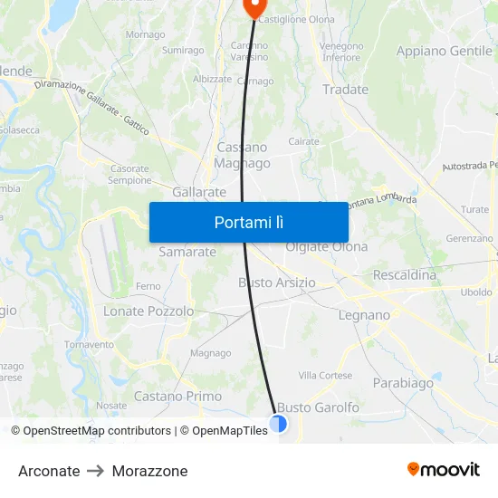 Arconate to Morazzone map