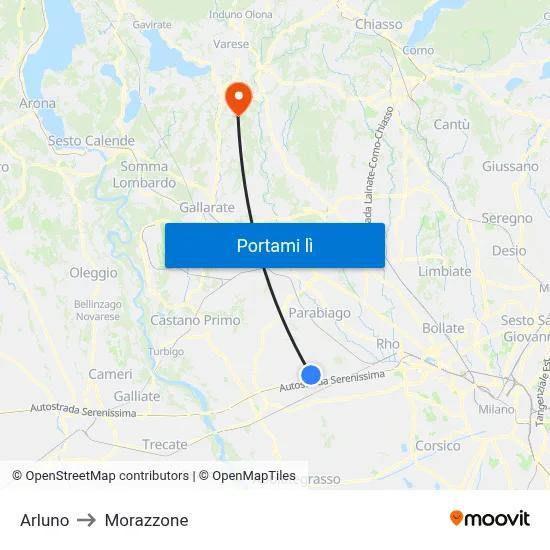 Arluno to Morazzone map