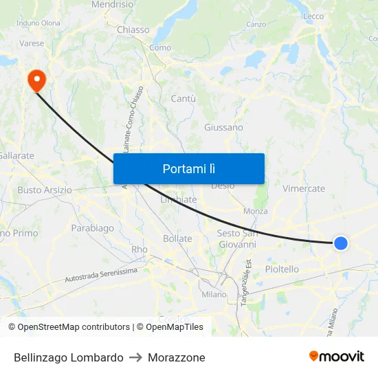 Bellinzago Lombardo to Morazzone map
