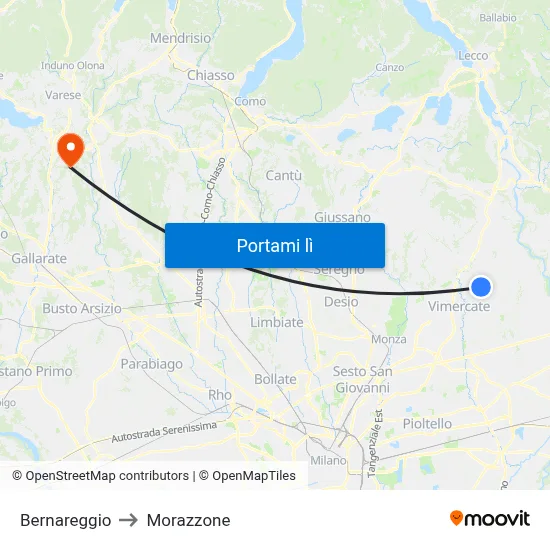 Bernareggio to Morazzone map