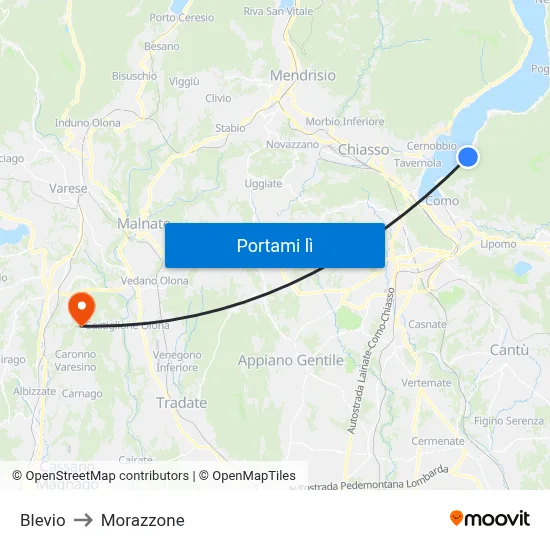 Blevio to Morazzone map