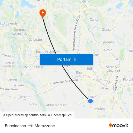 Buccinasco to Morazzone map