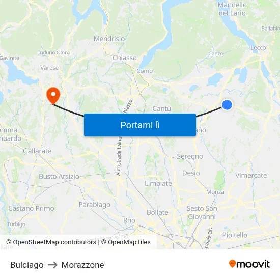 Bulciago to Morazzone map