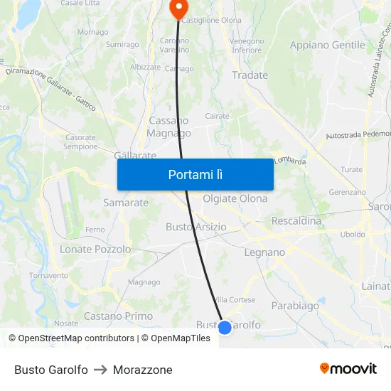 Busto Garolfo to Morazzone map