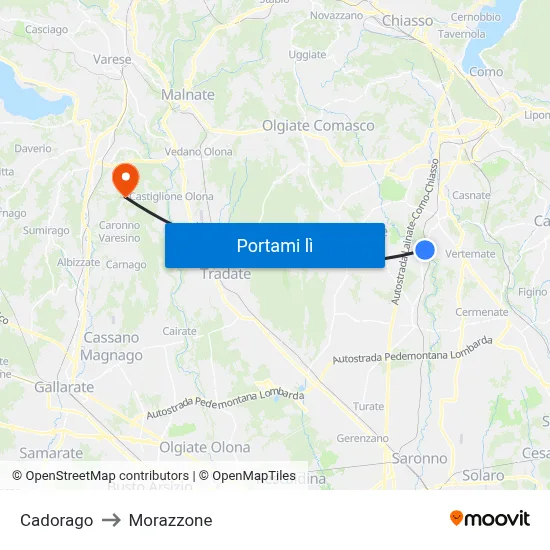 Cadorago to Morazzone map