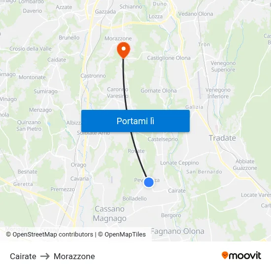 Cairate to Morazzone map