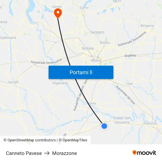Canneto Pavese to Morazzone map