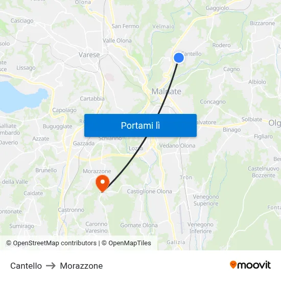 Cantello to Morazzone map