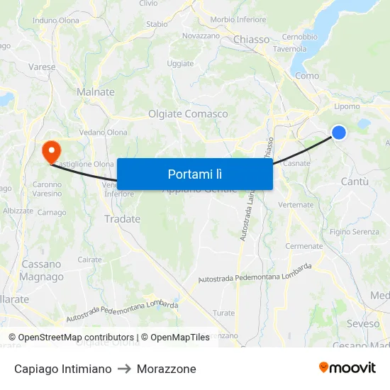 Capiago Intimiano to Morazzone map