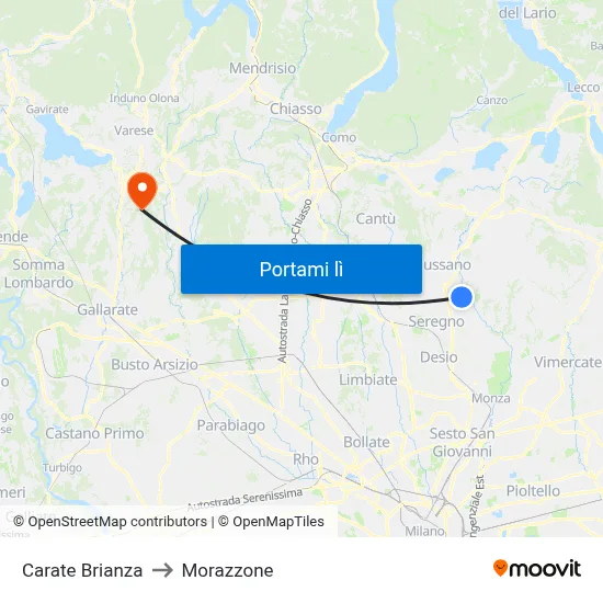 Carate Brianza to Morazzone map