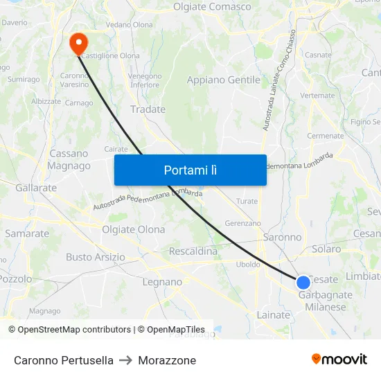 Caronno Pertusella to Morazzone map