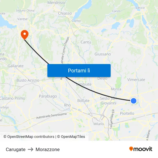 Carugate to Morazzone map