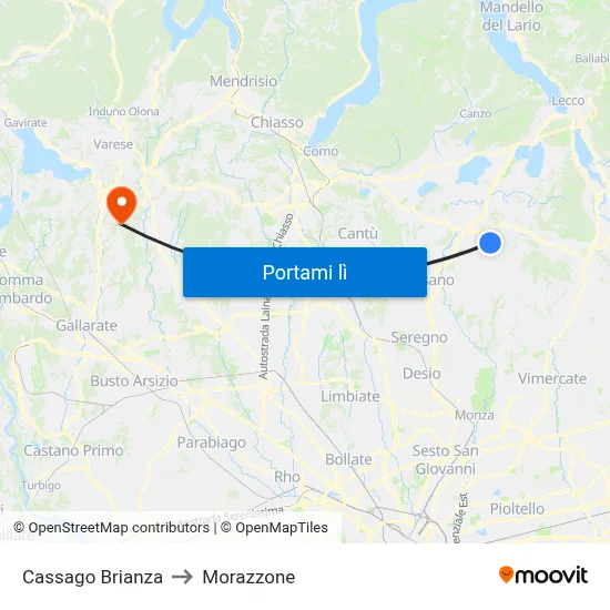 Cassago Brianza to Morazzone map