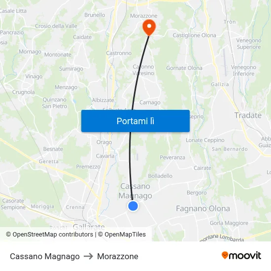 Cassano Magnago to Morazzone map