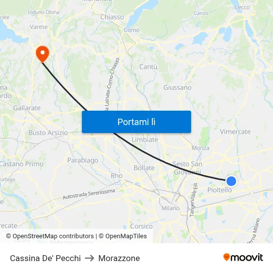 Cassina De' Pecchi to Morazzone map
