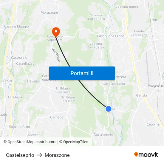 Castelseprio to Morazzone map