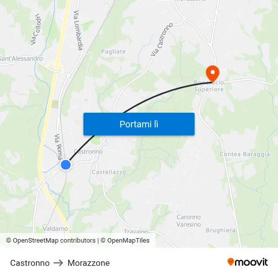 Castronno to Morazzone map