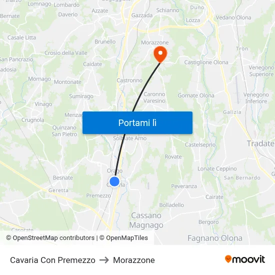 Cavaria Con Premezzo to Morazzone map
