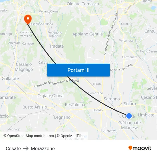 Cesate to Morazzone map