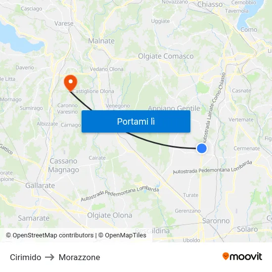 Cirimido to Morazzone map
