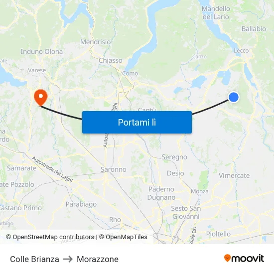 Colle Brianza to Morazzone map
