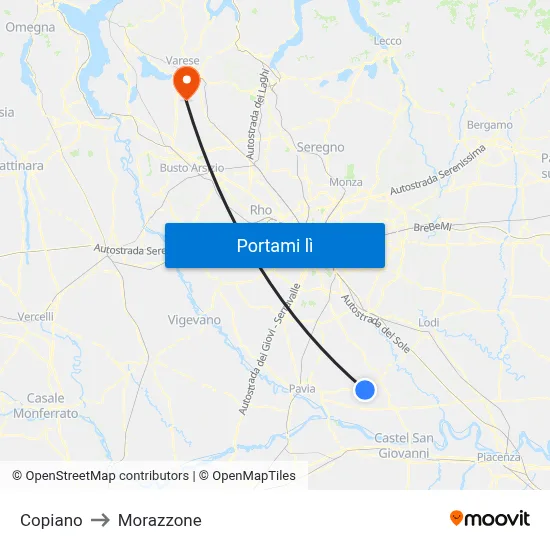 Copiano to Morazzone map
