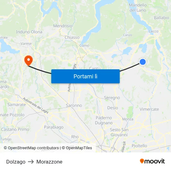 Dolzago to Morazzone map