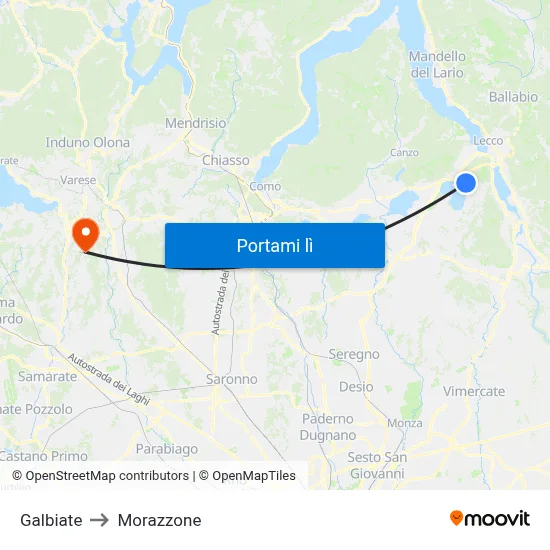 Galbiate to Morazzone map
