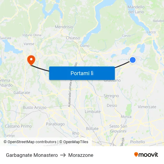 Garbagnate Monastero to Morazzone map