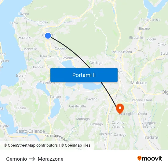Gemonio to Morazzone map