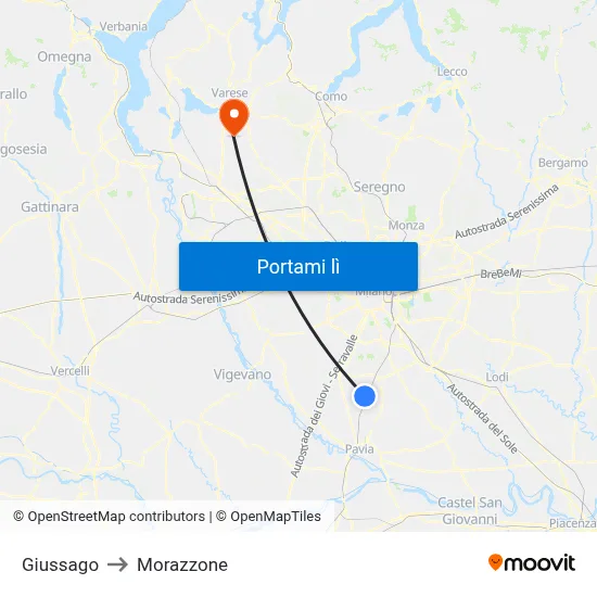 Giussago to Morazzone map