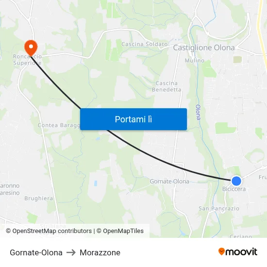 Gornate-Olona to Morazzone map