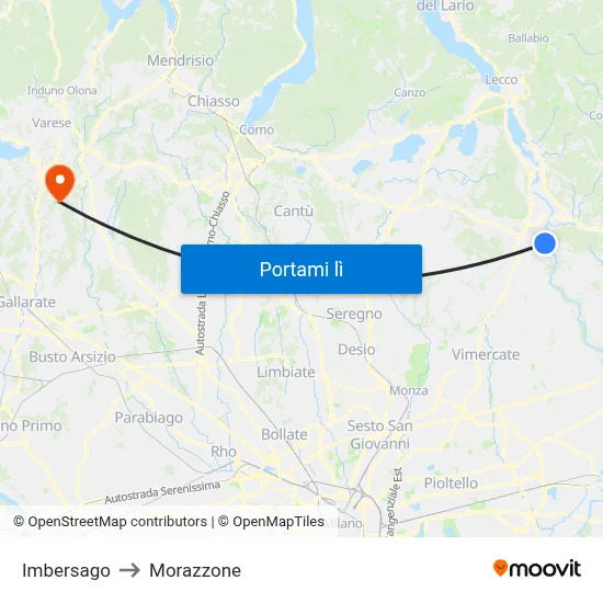Imbersago to Morazzone map